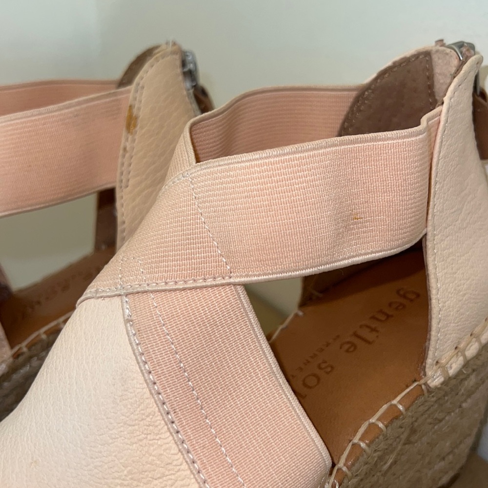 SALE โจ Kenneth Cole Charli Suede Cross Elastic Espadrille Wedge Heels Blush Pink - Picture 11 of 13